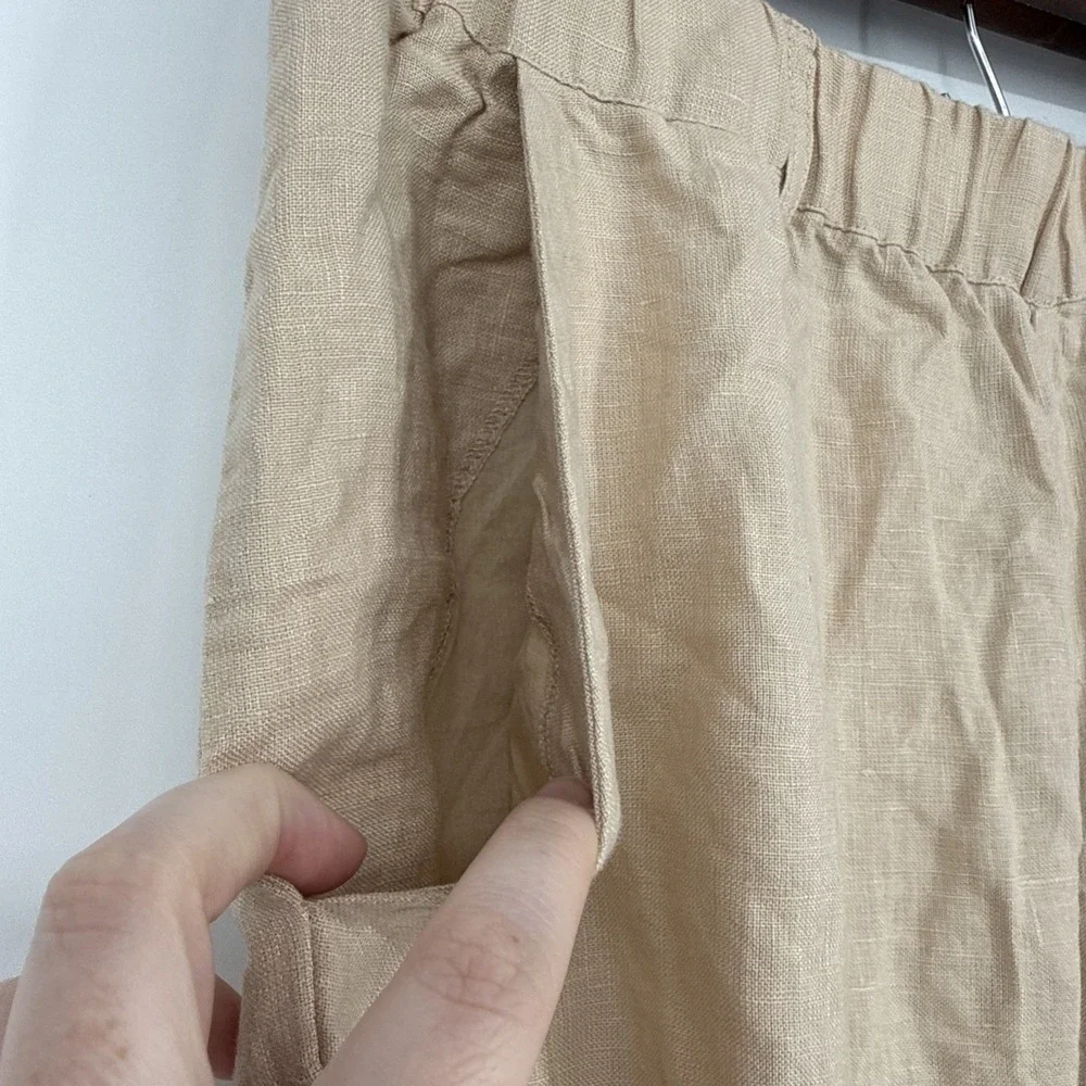 Quince 100% European Linen Pants Driftwood Women Medium Cropped Elastic Waist
